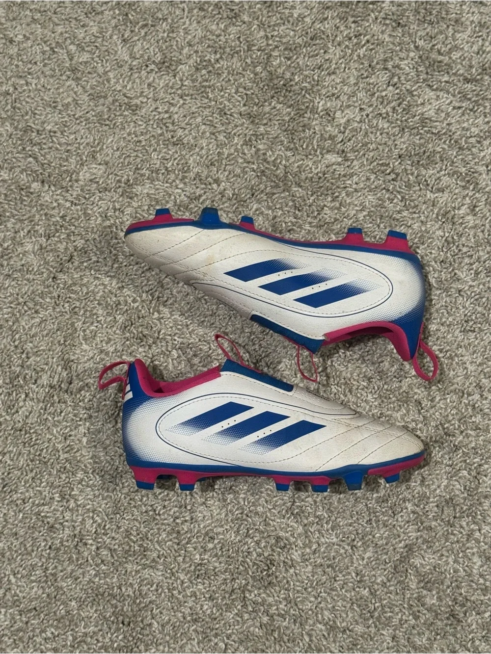 Adidas Kids Soccer Cleats Youth Goletto IX Size 1.5 White Blue Pink Slip On